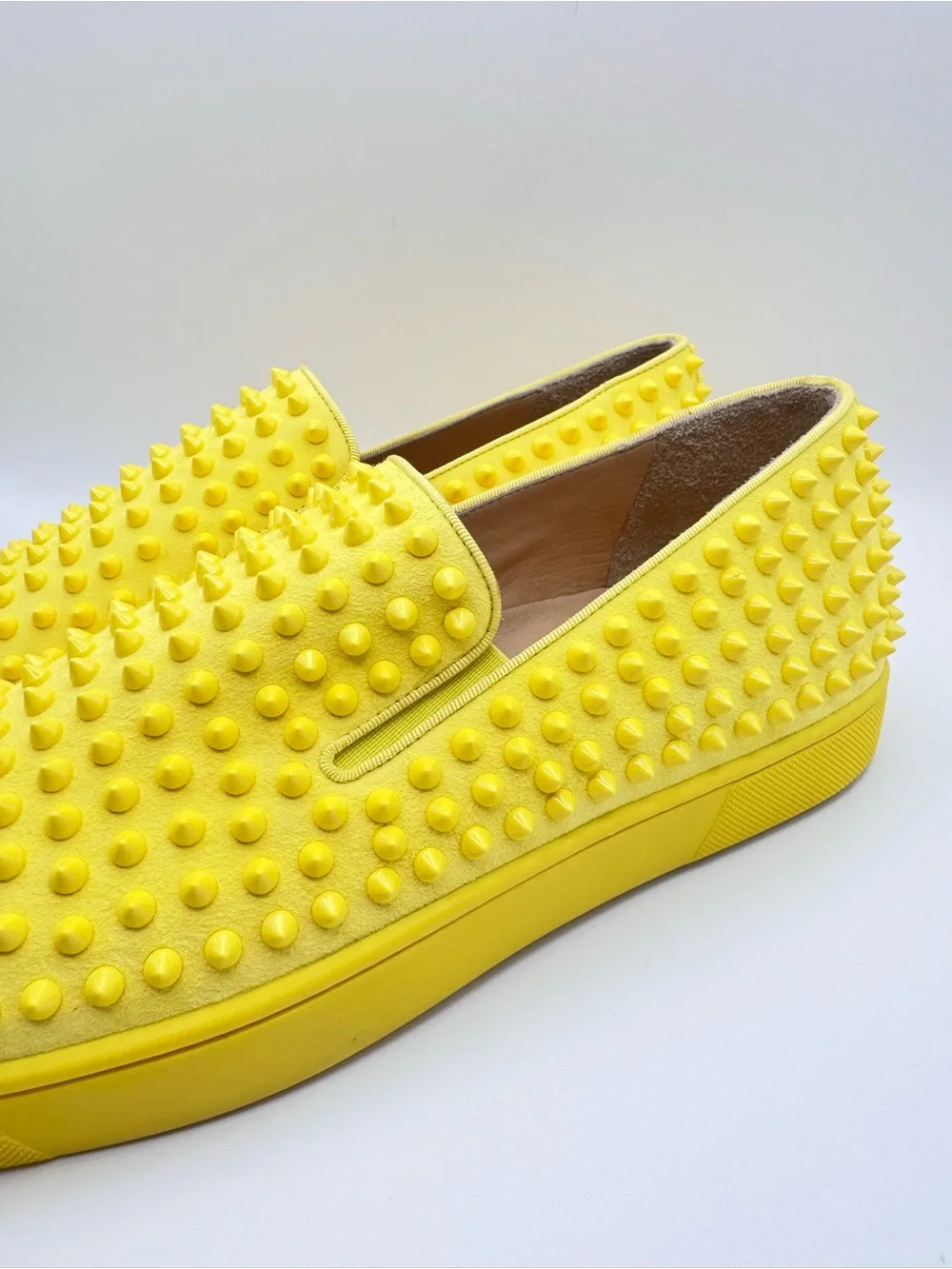 Christian Louboutin Roller Boat Yellow Spiked Suede Slip-On Sneakers Size 43